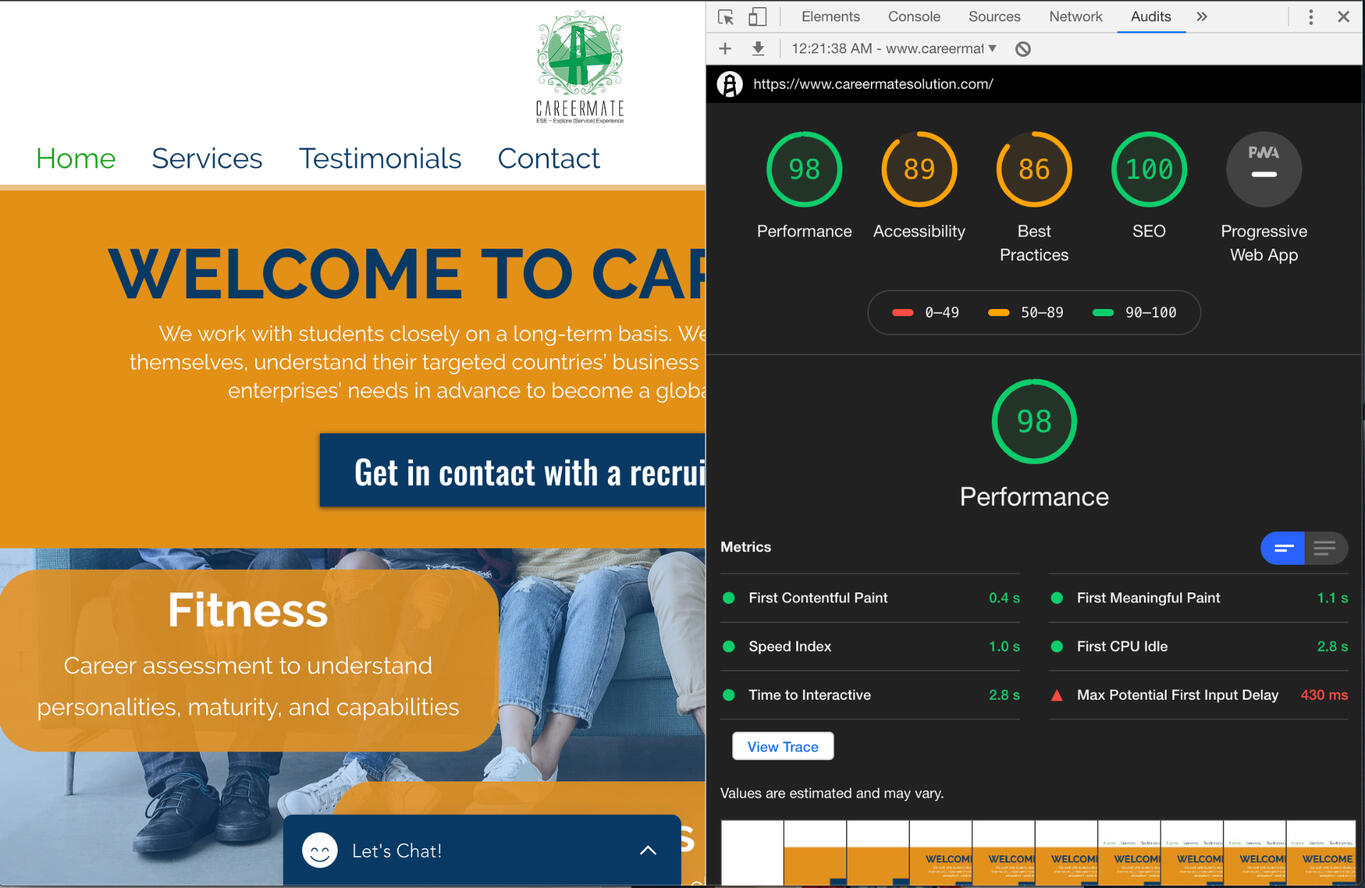 CareerMate Solutions Google Lighthouse Report